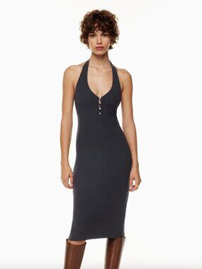 Aritzia V-neck halter black dress